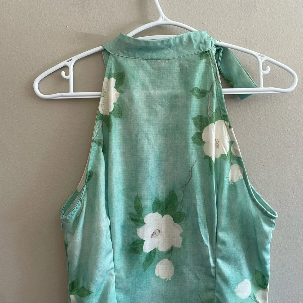 Tie-Neck Floral Midi Dress in Mint Green - Picture 10 of 16